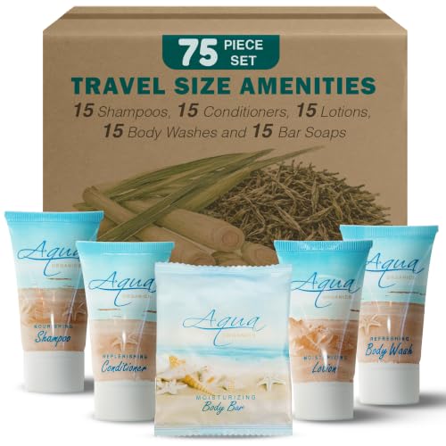 75-Pack Hotel Toiletries Set - Travel Size Shampoo, Conditioner & Body Wash with Lemongrass Scent