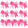 DEEKA Pack of 10 Large Cheer Hair Bows 8" with Rhinestones for Girls, Softball & Cheerleader Sports - Light Pink/Hot Pink