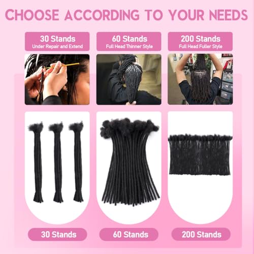 Dreadlock Extensions for Men Women 14 Inch 0.4cm 10 Strands Natural Black Handmade Locs