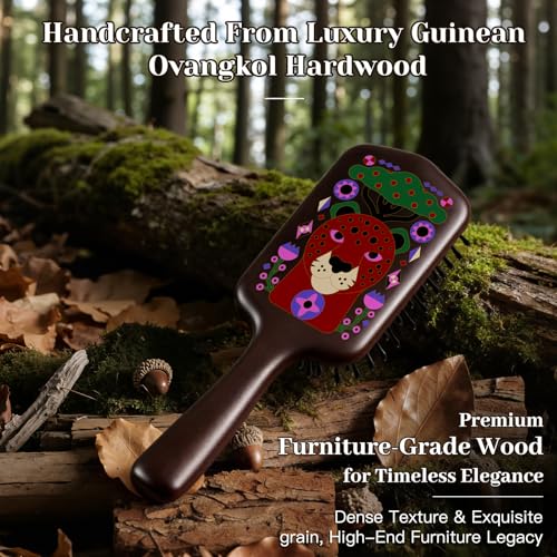 Wooden Paddle Hair Brush with Unique Cheetah Pattern - Detangling & Scalp Massage for All Hair Types