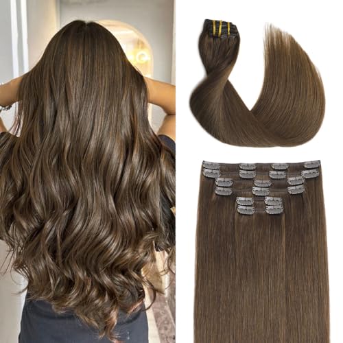 Clip in Hair Extensions Human Hair 14 Inch Thick 100g - Medium Brown #4