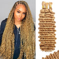 DNLOA 16 Inch Caramel Honey Blonde Boho Hair for Braiding 27# Human Knotless Deep Wave Bundles