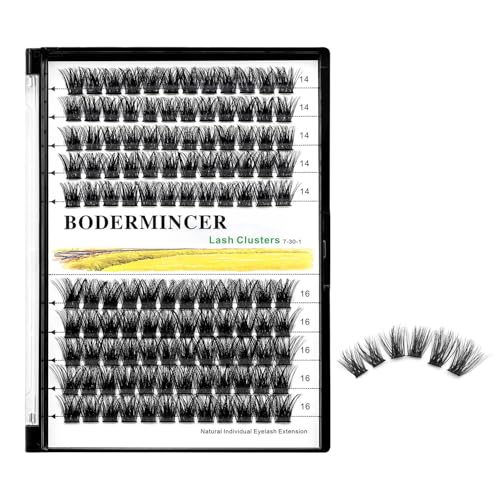 Bodermincer 120 Clusters 10mm+12mm/12mm+14mm Mixed Lash Cluster False Eyelash Individual Cluster EyeLashes Grafting Fake False Eyelashes Eyelash Extension (M01-Black-16mm)