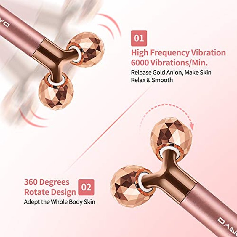 2-IN-1 Electric Face Massager Roller 24k Rose Gold Face Roller, 3D Roller and Unique Crescent Shape Facial Roller Massager Kit Arm Eye Nose Massager Skin Care Tools