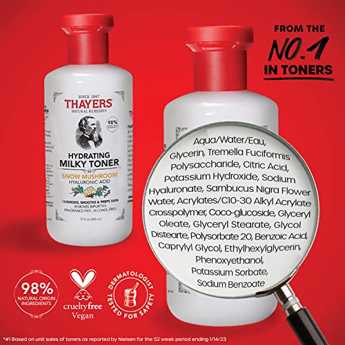 THAYERS Milky Face Toner with Snow Mushroom and Hyaluronic Acid, Natural Gentle Facial Toner, Dermatologist Recommended, for Dry and Sensitive Skin, 8.5 Oz (Pack of 2)
