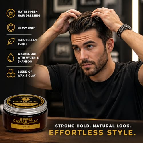 JS Sloane Caviar Clay Matte Hair Styling Paste - Heavy Hold, Natural Finish, Water-Soluble 3.4 oz