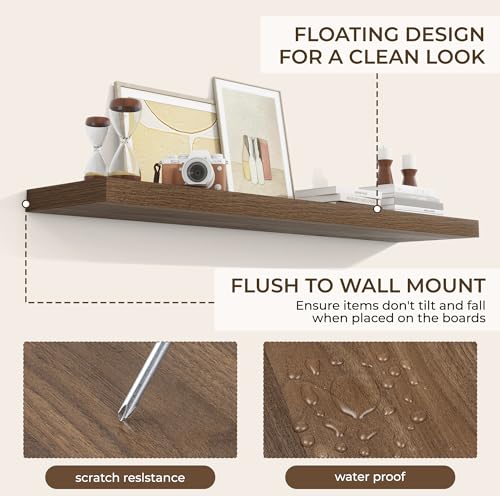 Walnut Floating Wall Shelves Set of 2 - 55 Inches Long, Rustic Modern Design