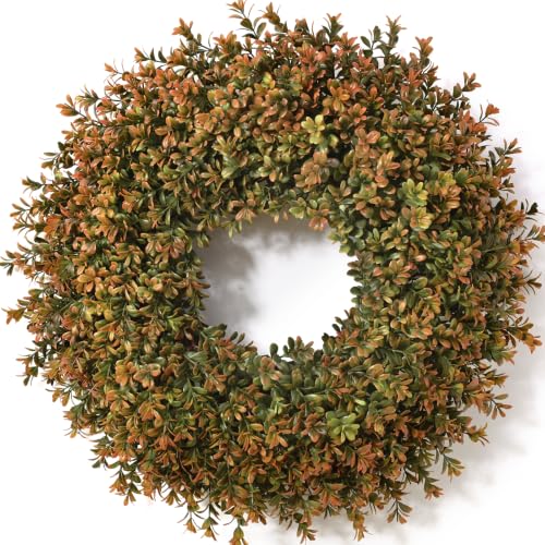 Waipfaru 2-Pack 26-Inch Fall Boxwood Wreaths for Front Door, Orange-Green