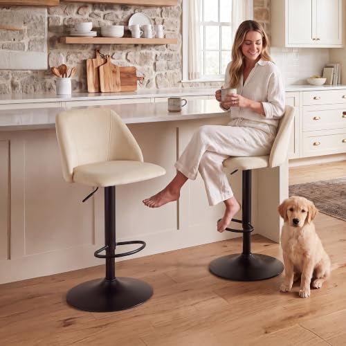 COLAMY Beige Adjustable Upholstered Counter Height Bar Stools Set of 2