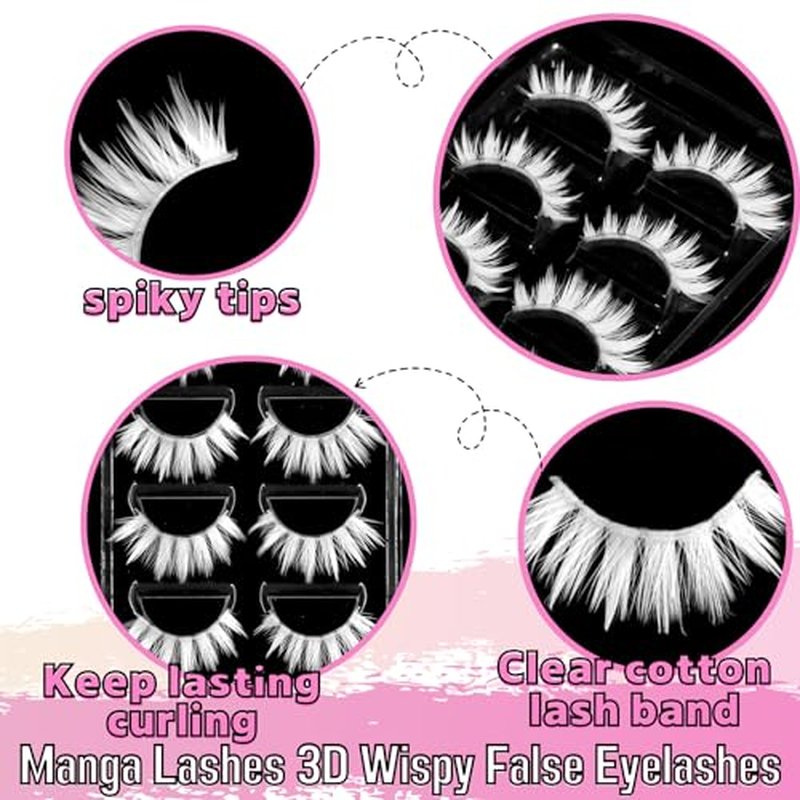 Halloween White False Lashes Extension Tools Japanese Anime Cosplay Natural Makeup Looking Masquerade Party Eye Lashes (02B)