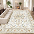 Beige 9x12 Washable Rug with Non-Slip Backing for Living Room