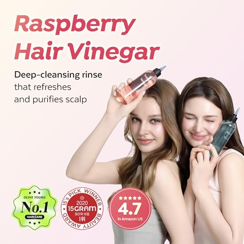 A'PIEU Raspberry Hair Vinegar Rinse Set with Refill - Scalp Detox & Shine, 6.76 & 13.6 fl oz