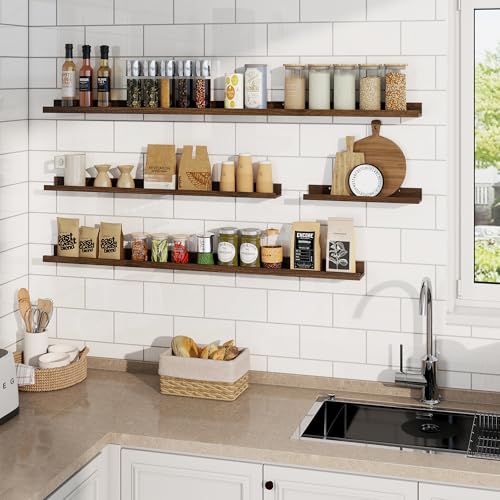 Walnut 72-Inch Picture Ledge Shelf Set of 2 - Floating Wall Shelves for Photos & Display