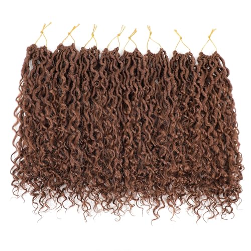 Goddess Locs Crochet Hair 18 Inch Brown 7 Packs Faux Locs with Curly Ends - Pre Looped for Black Women