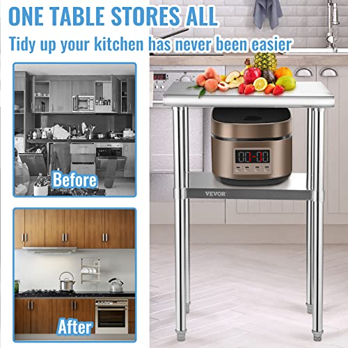 24x18 Inch Round Edge Stainless Steel Prep Table with Adjustable Undershelf - Heavy Duty Kitchen Workstation