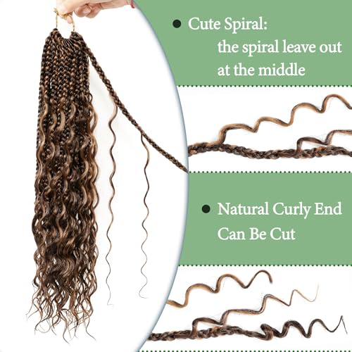 EERYA 8 Pack Boho Goddess Box Braids Crochet Hair 18 Inch P4/30 - Pre-Looped Synthetic Extensions