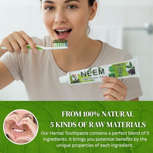 Organic Neem Tulsi Herbal Toothpaste Pack of 6 - Fluoride-Free, Vegan Oral Care