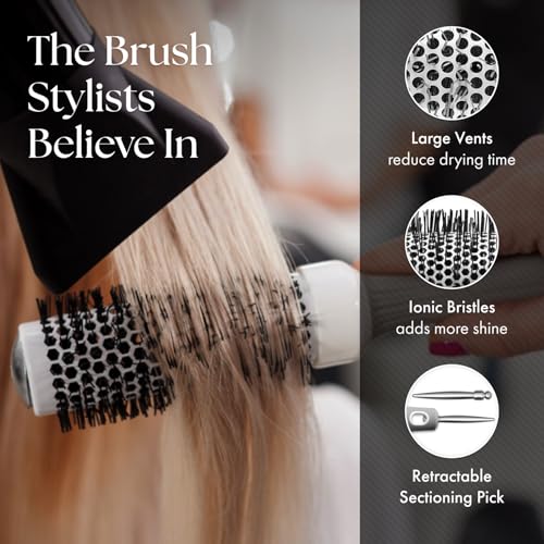 Olivia Garden Ceramic Ion Round Thermal Hair Brush - 4-Piece White/Grey