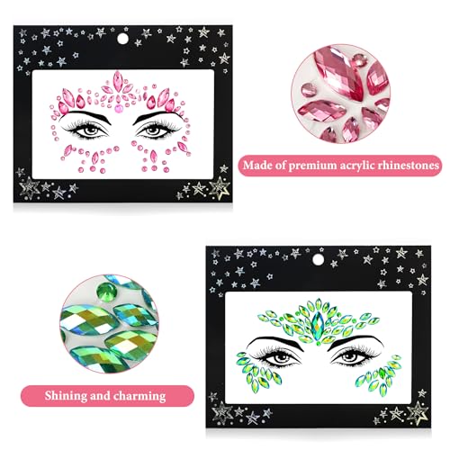 12 Sets Face Jewels Mermaid Rhinestones Stick on Temporary Tattoos Body Jewel Crystal Stickers Face Gems for Rave Festival Race Carnival Party