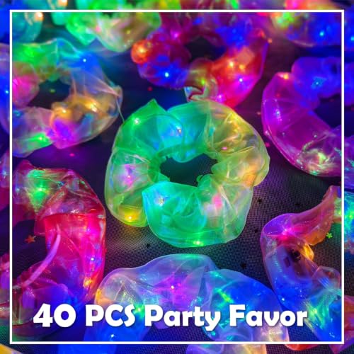 40 PCS Mermaid Pearl Light Up Scrunchies - Glow Party Favors - Variation of 1 Count Pack