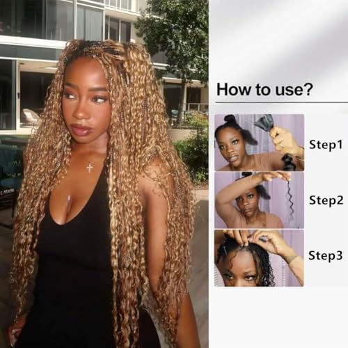 Aailvmey Curly Blonde Boho Human Braiding Hair 20 Inch - 3 Bundles, 120g