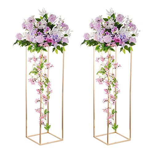 Inweder Gold Tall Wedding Stand Pack of 2 - 39.4in Metal Display Stands with Metal Panel