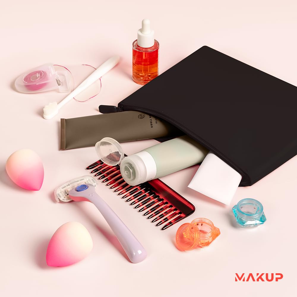 MAKUP Silicone Makeup Bag with Zipper, Washable Bag for Travel, Perfect for Organizing Cosmetics, Brushes, Tools and Toiletries (Black Out)