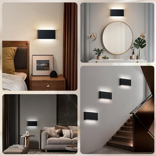 Black 4 Pack 15W Modern LED Wall Sconces - Up & Down Lights, Adjustable CCT