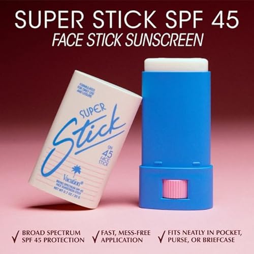 Vacation Super Stick SPF 45, Clear Sunscreen for Face & Air Freshener Bundle, Travel Size Sunblock, Facial Sunscreen Stick with Hyaluronic Acid, Daily Sun Protection, Vegan, 0.7 Oz