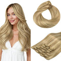 Hotbanana Ash Tone 16-Inch Clip-in Hair Extensions - Light Blonde Highlights, 120g, 7pcs