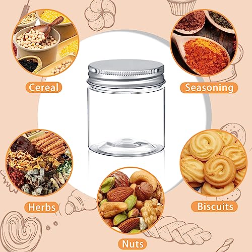 Thyle 100 Pcs Clear Plastic Jars with Lids, 4oz Refillable Containers for Cosmetics, Lotions, and Ointments, Empty Cosmetic Containers for Kitchen Household Storage (Silver)