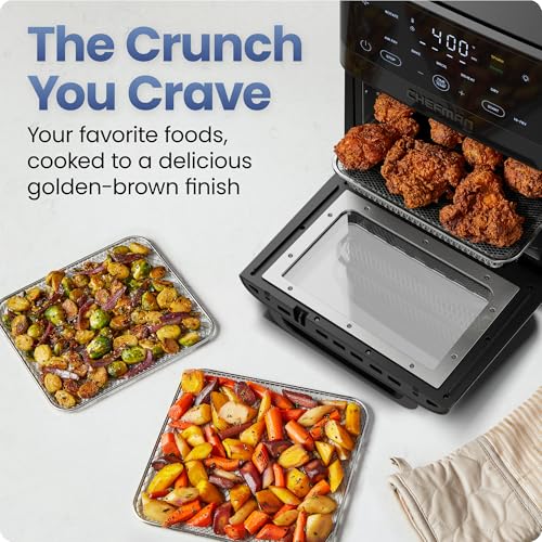 14 Quart Black Air Fryer Oven with Rotisserie & Dehydrator - 6-in-1 Multifunctional Cooker