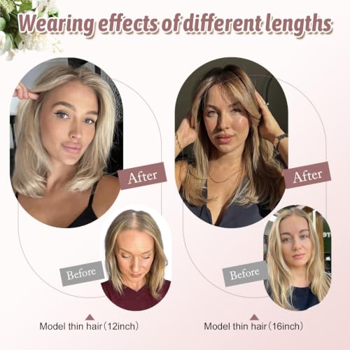 12 Inch Blonde Hair Topper for Women with Dark Roots - Large Base Wiglet for Thinning Hair