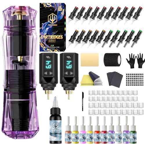 Wireless Tattoo Gun Kit with 2 Batteries - Purple for Beginners