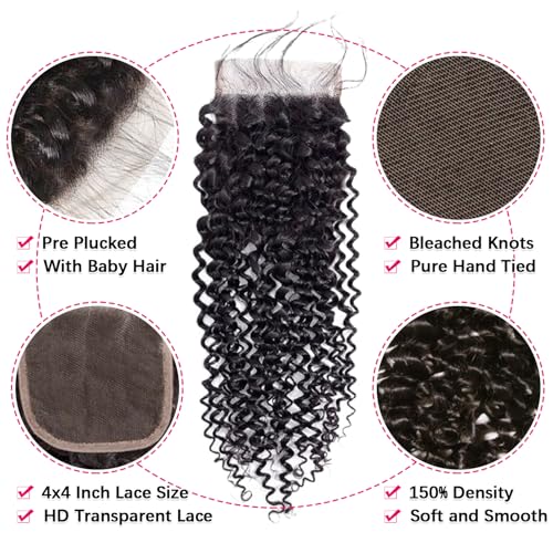 18 Inch Kinky Curly HD Lace Closure Human Hair Extensions - Pre Plucked & Baby Hair