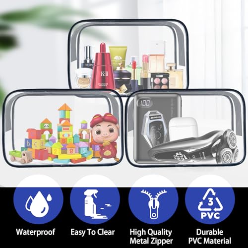 16 Pack Waterproof TSA Approved Cosmetic Toiletry Bags - Black Large