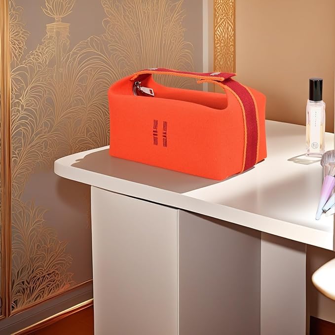 Orange Red Canvas Makeup Bag for Women, Travel & Hanging Cosmetic Organizer - Variation: Red
