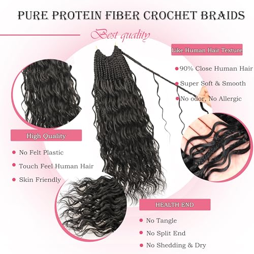 1B / 24 Inch Goddess Box Braids Crochet Hair - Natural Protein Fiber, Soft & Durable