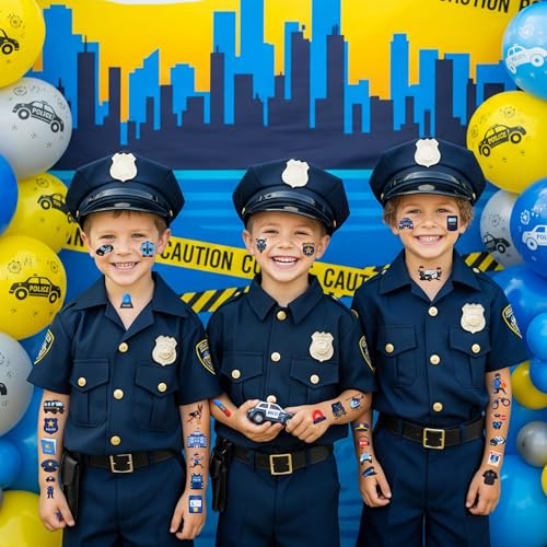 50 PCS Police Temporary Tattoos for Kids, Police Car Polices Officer Policeman Themed Tattoos for Birthday Party Supplies, Favors, Decorations Cute Fake Tattoo Stickers for Boys Girls Party Bag Filler