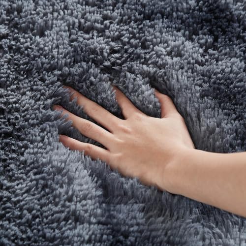 Floralux 8x10 Tie-Dyed Dark Grey Shag Rug - Ultra Soft Large Bedroom & Living Room Floor Carpet