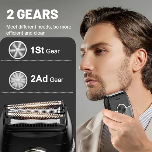 Men's Electric Foil Shaver with 4 Floating Blades, LED Display, Dual Speed, Waterproof