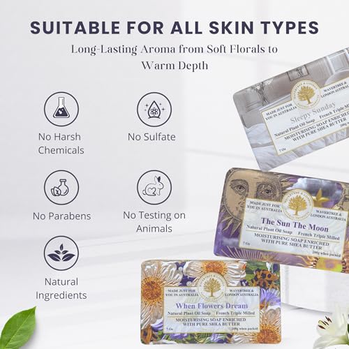 Flower Dreams Natural Soap Gift Set - 3 Pack Australian Triple Milled Shea Butter & Essential Oils - Variation of THIS listing