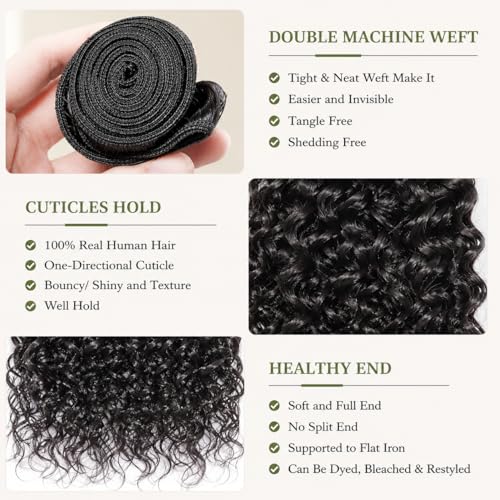 Aikebi 1B Natural Jerry Curly Wave Human Hair Bundles 28 Inch - Unprocessed Brazilian Virgin Hair, Variation #1B Natural J / 28