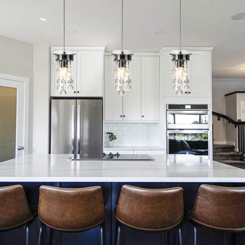 LOCLGPM 3-Pack Crystal Teardrop Pendant Lights, Adjustable Chrome Kitchen Island Fixtures