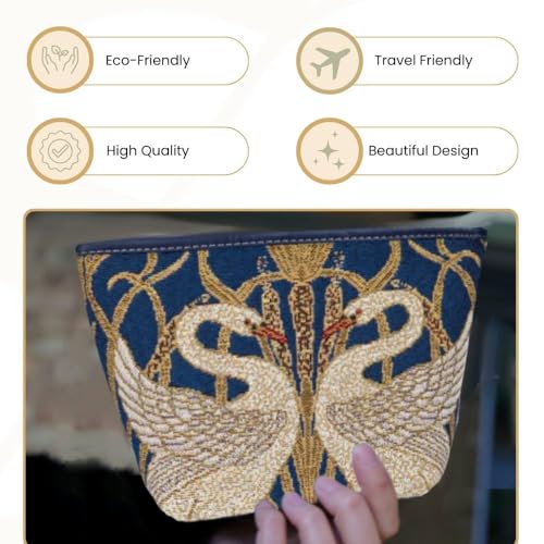 Tapestry Cosmetic Bag for Women - Swan Design Travel Makeup Organizer