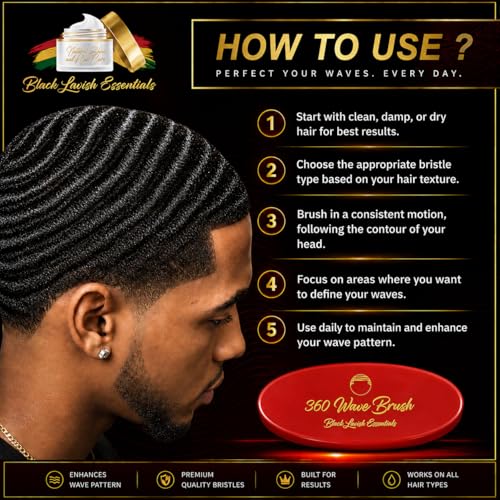 Men's Curved Boar Bristle Wave Brush for Deep Hair Styling - Soft or Hard