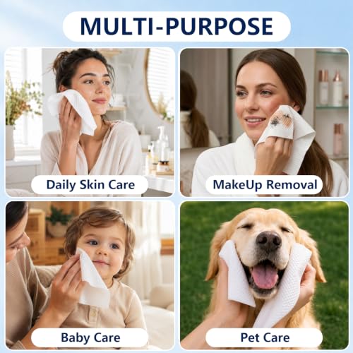 Disposable Face Towels 300 Count Large Dewdrop Texture - Gentle & Biodegradable