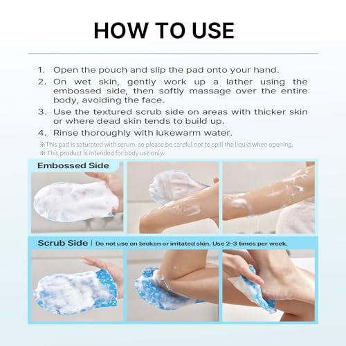 Deep Moisture Korean Body Peeling Pad for Dry Skin – 10 Count, Hydrating Exfoliating Towels