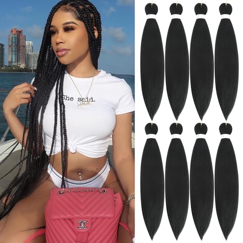 Abrastin 1B Pre-Stretched 30 Inch Braiding Hair - 8 Pack Yaki Texture Synthetic Extensions