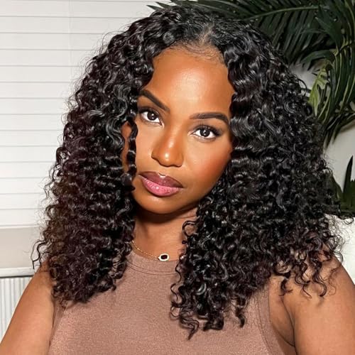 16 Inch Deep Wave Lace Front Bob Wig for Black Women Human Hair Glueless Pre Plucked